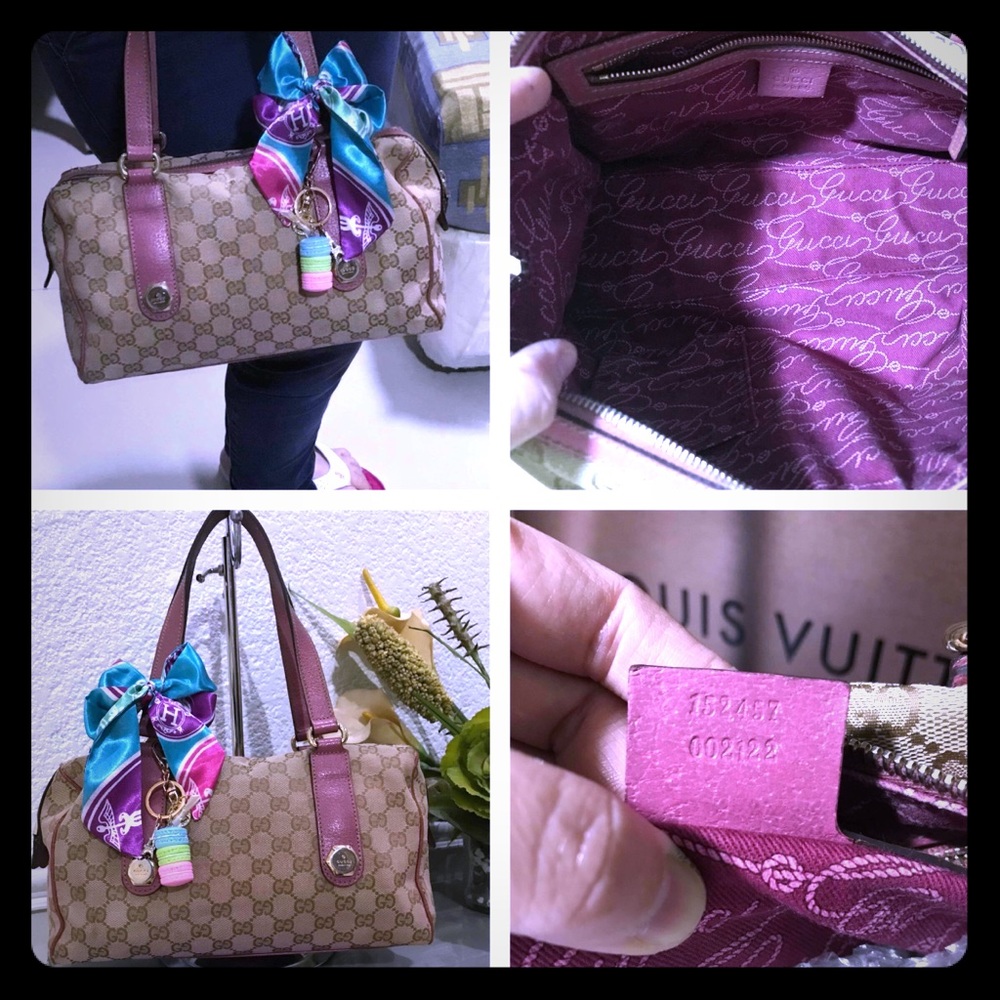 Boston Monogram Gg Charmy Pink Canvas Shoulder Bag